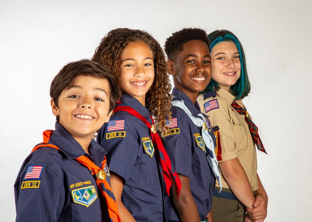 Studio shot of scouts in uniform - blue hair; colored hair